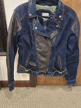 Harley-Davidson Blue Denim and Black Leather Moto Jacket